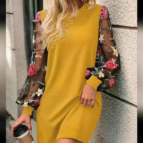 Clasi Holiday Flower Embroidery Mesh Splice Dress - Picture 8 of 10